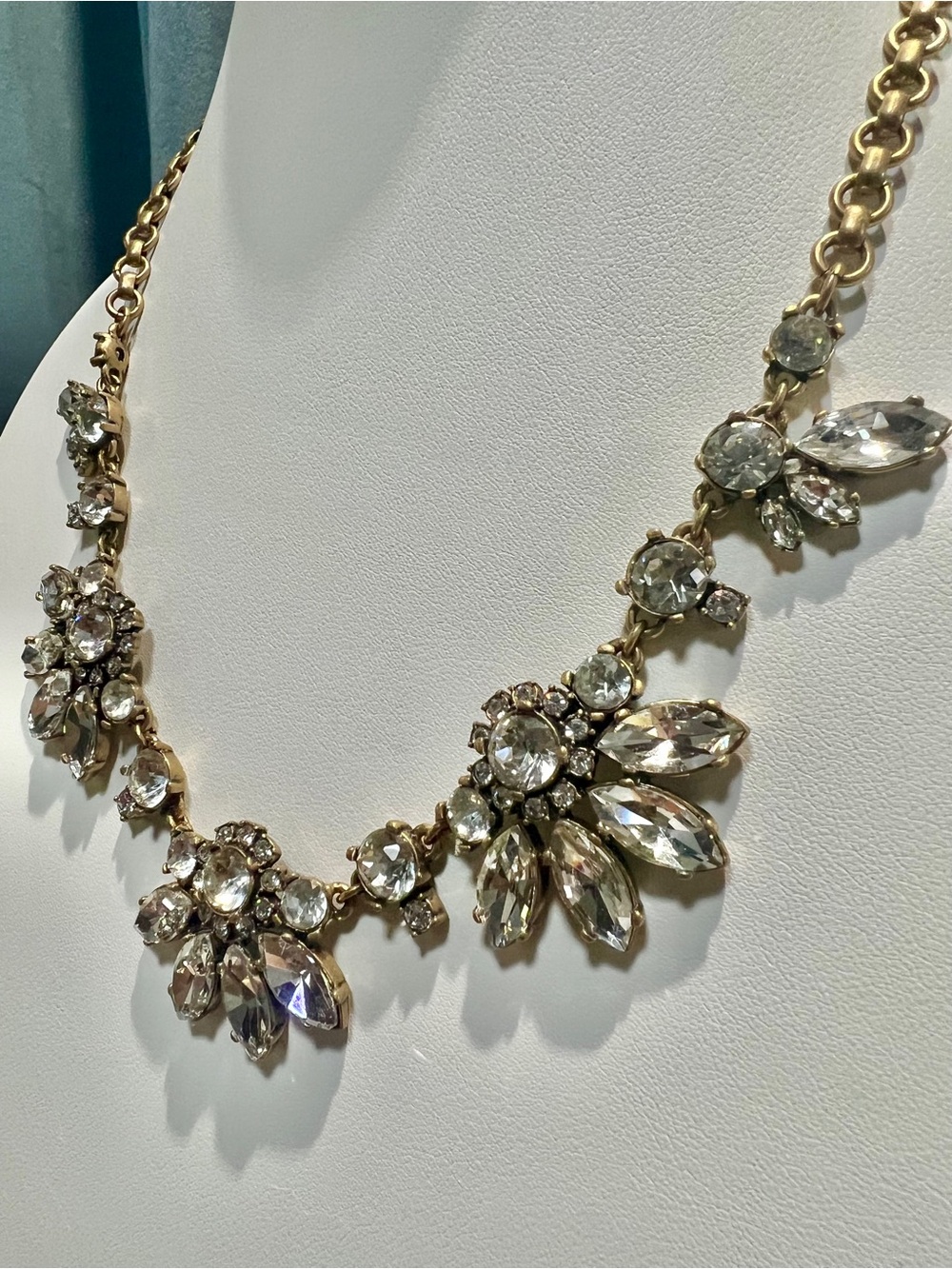 J. Crew Gold-Tone Clear Crystal Floral Bib Necklace